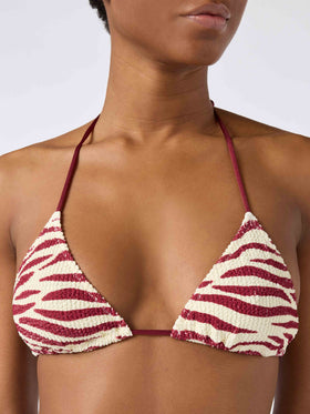 Leah triangle bikini top in zebra crinkle fabric