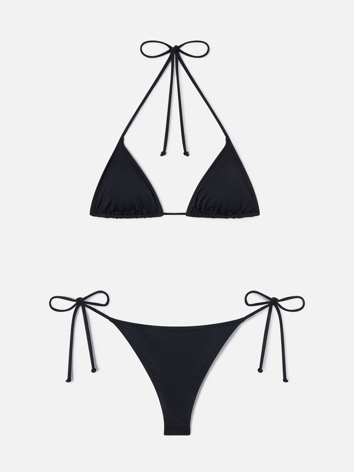 Bikini de triángulo negro Leah Marielle con lazos 