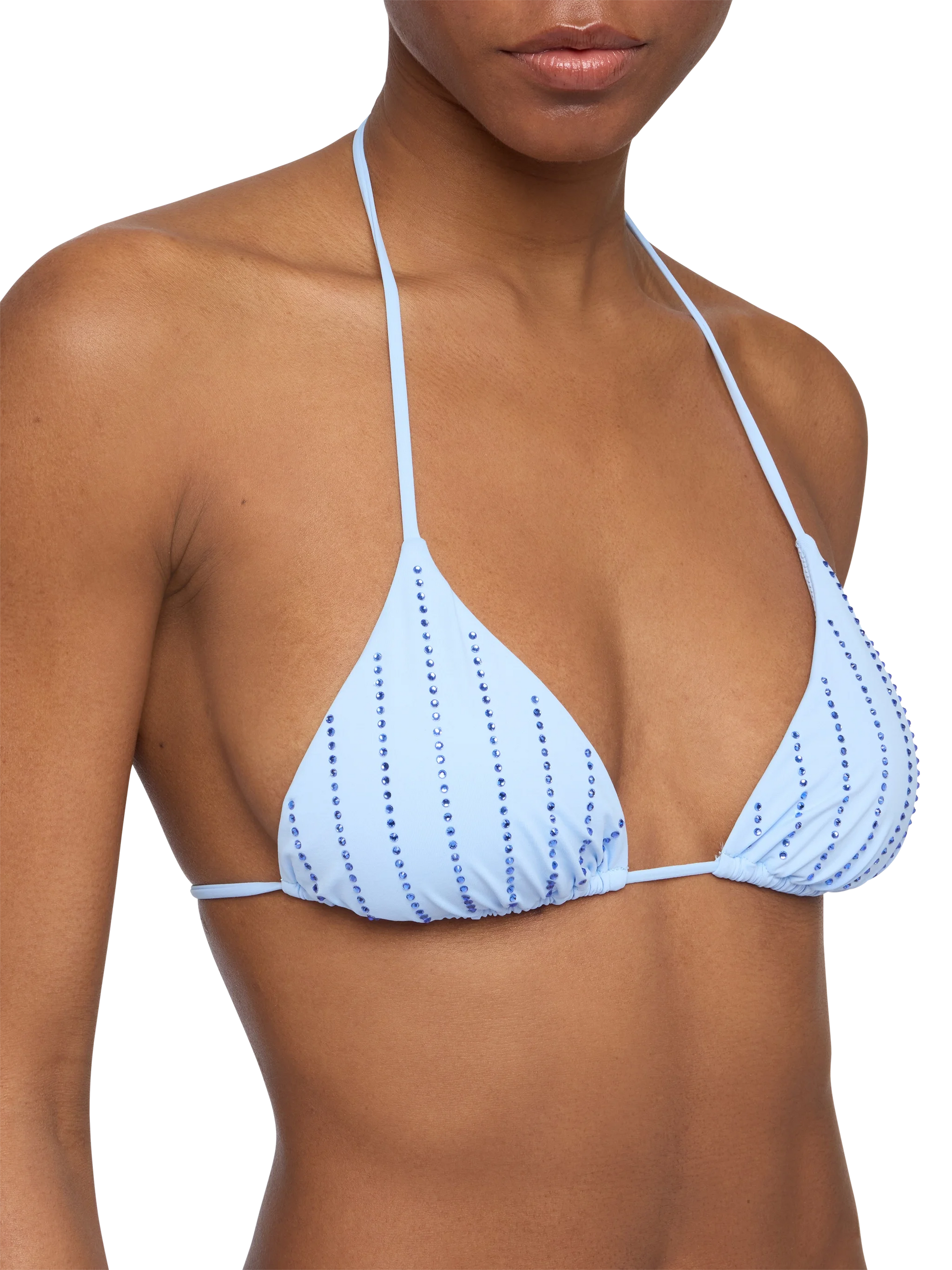 Light blue classic triangle bikini Leah Marielle with striped rhinestone embellishment - MC2 Saint Barth