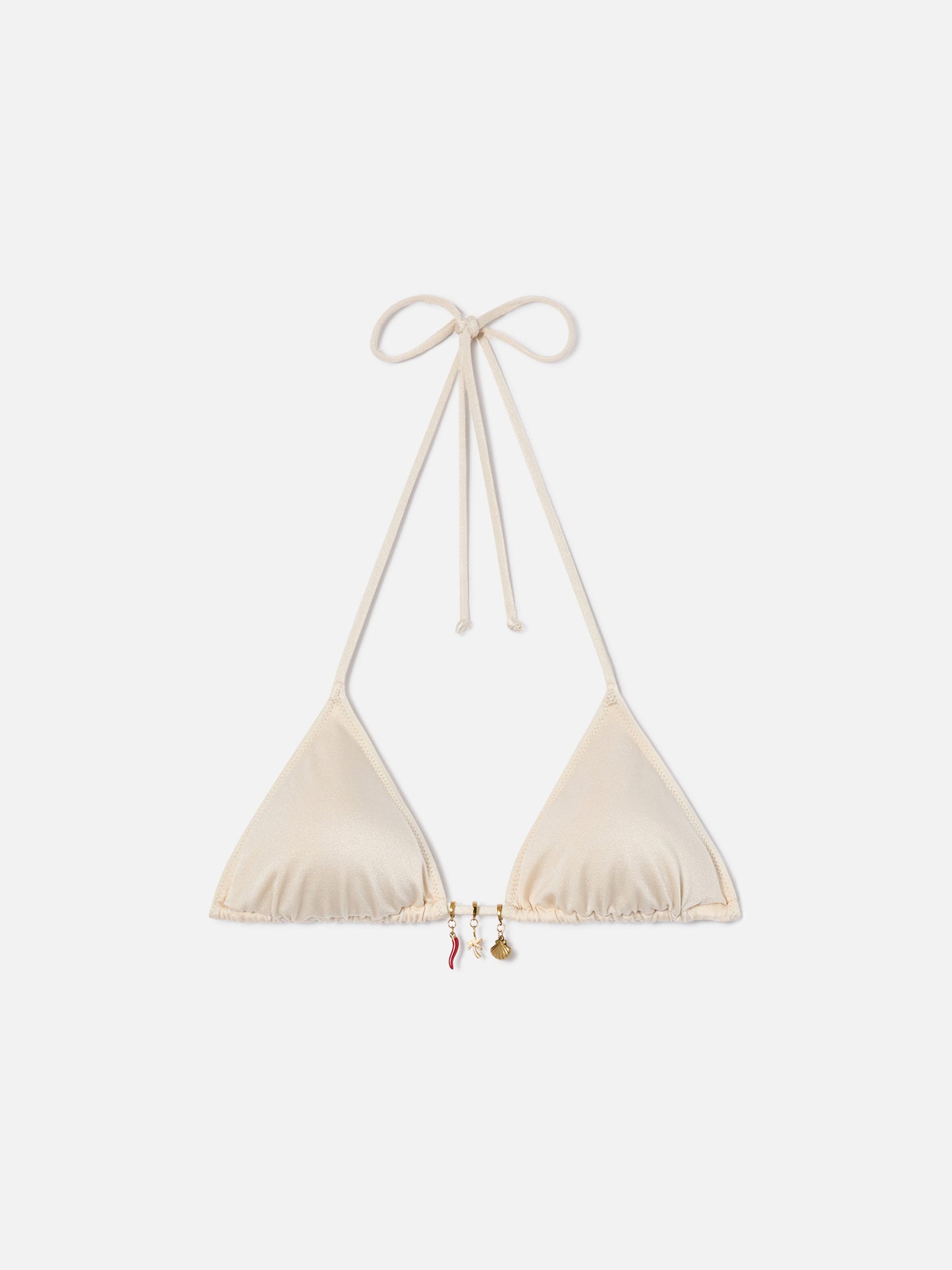 Top de bikini triangular Leah en tejido de acabado brillante con charms 