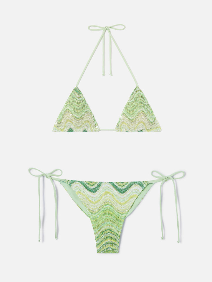 Leah Marielle green degradé raschel bikini with sequins