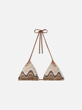 Top de bikini triangular Leah en tejido raschel degradé marrón 