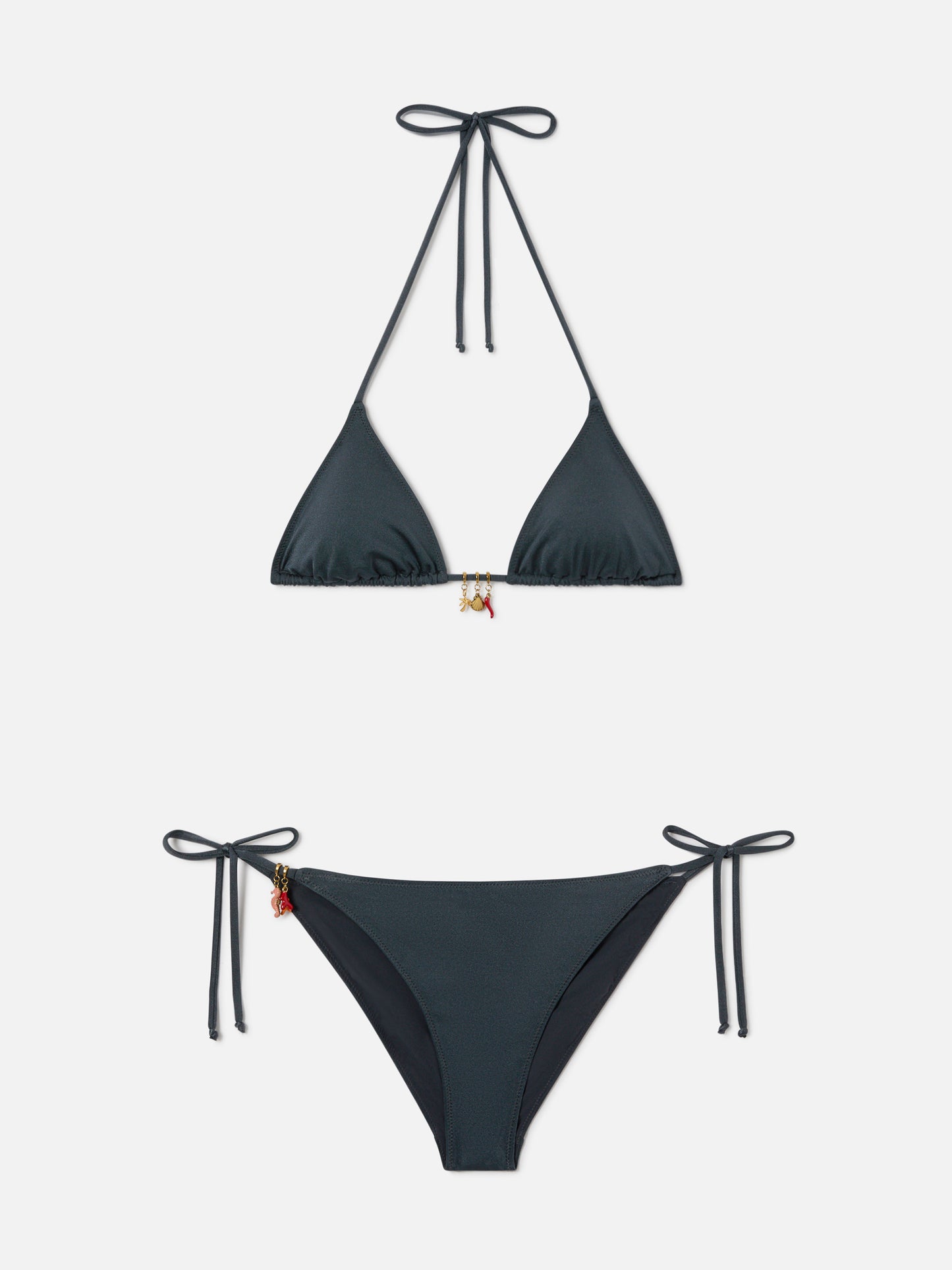 Leah Virgo dark grey glossy finish bikini with charms