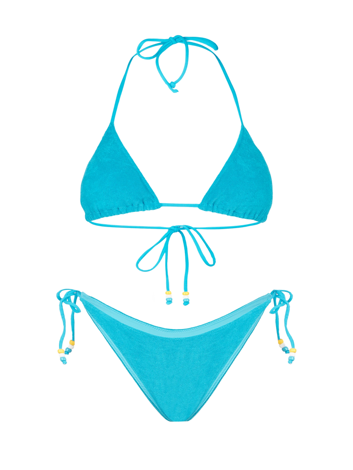 Woman turquoise terry triangle bikini with charms - MC2 Saint Barth