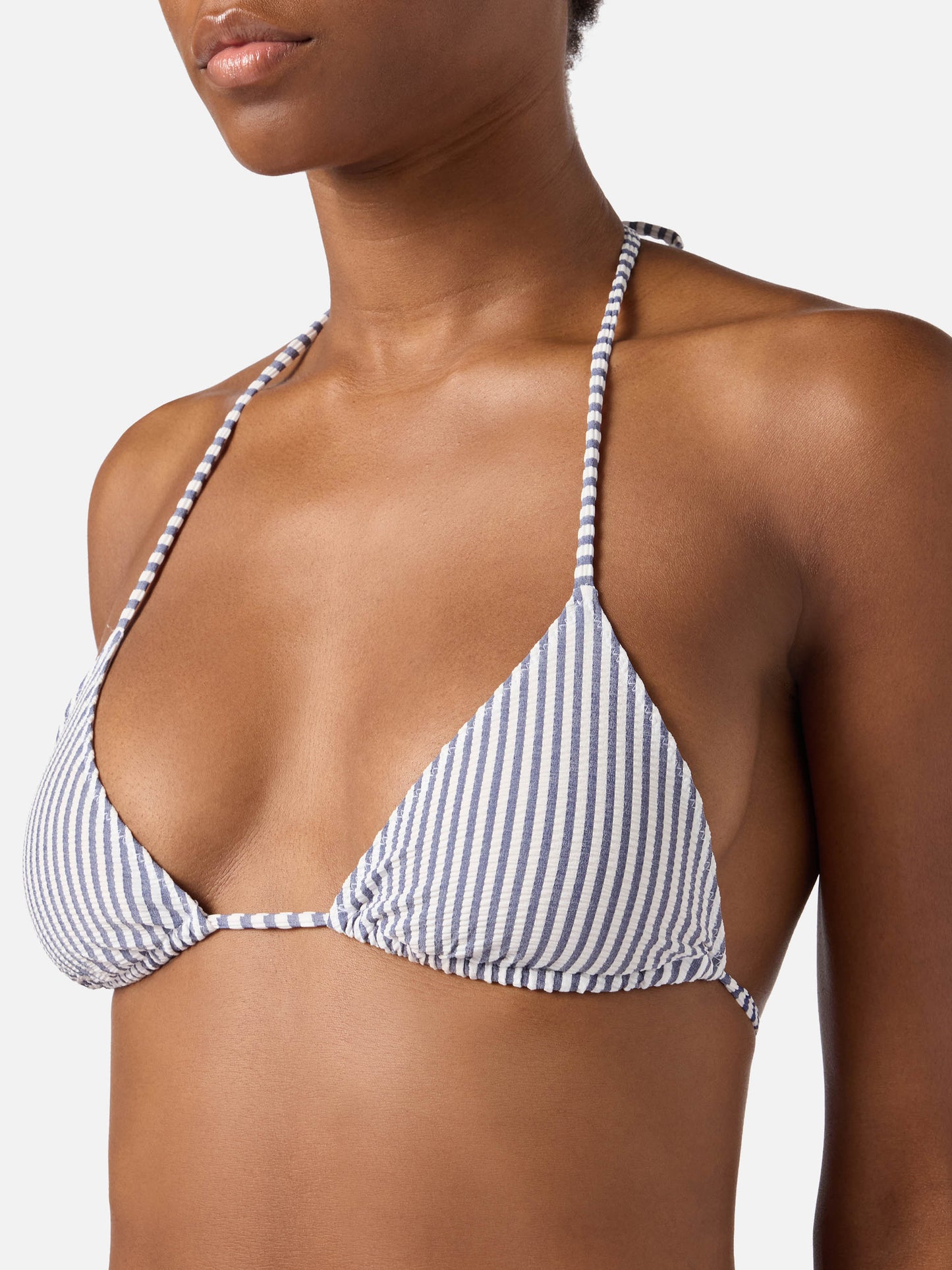 Bikini Leah Virgo en seersucker rayé bleu 