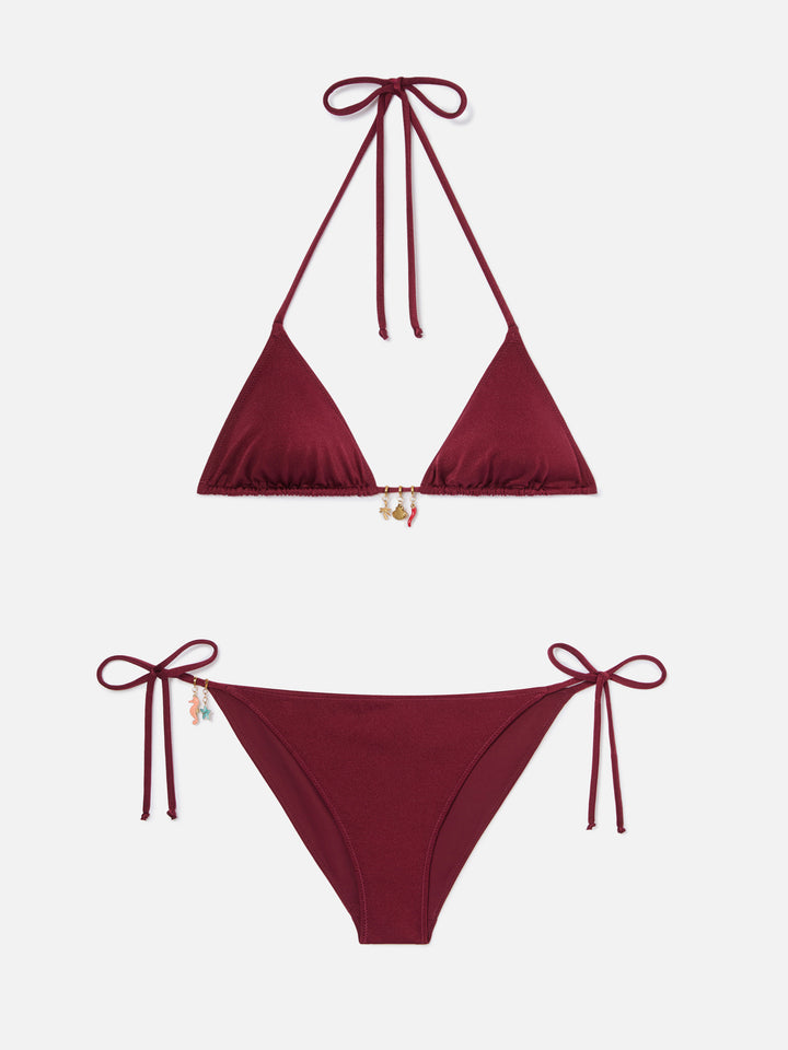 Leah Virgo red glossy finish bikini with charms