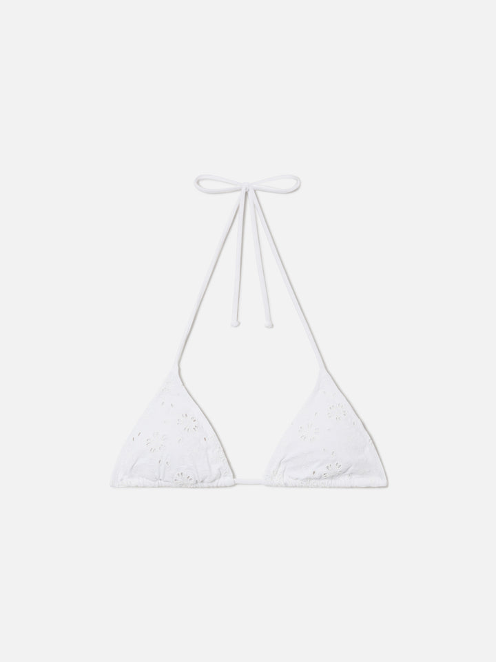 Leah triangle bikini top in white sangallo
