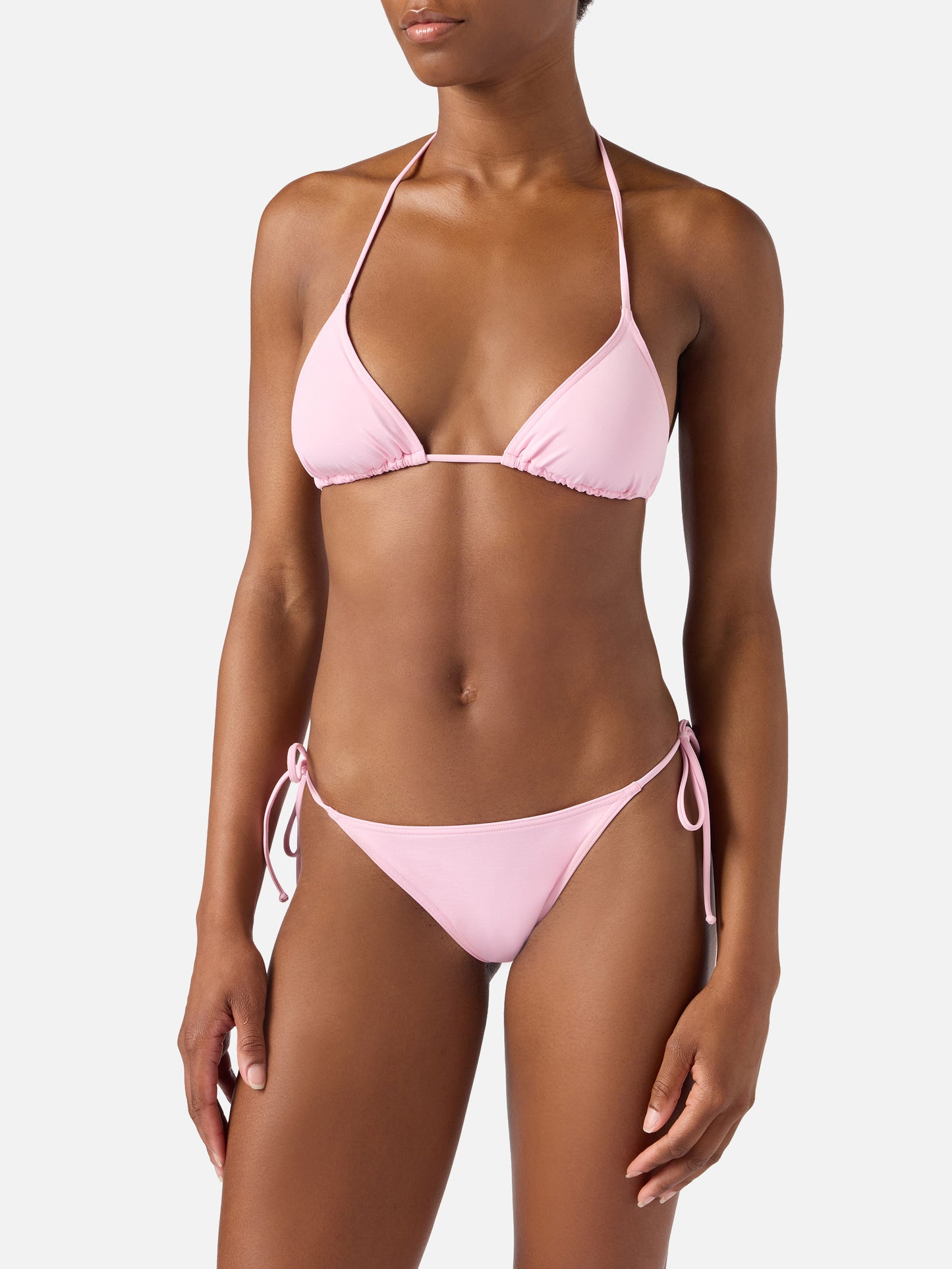 Bikini triangular Leah Marielle rosa claro con lazos 