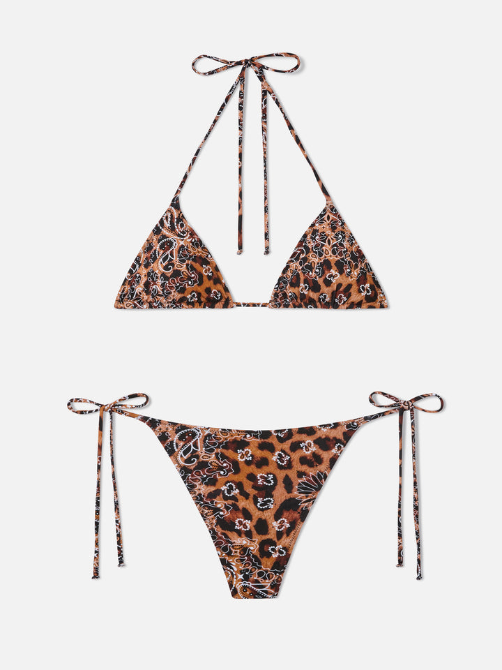 Bikini da donna a triangolo con stampa bandana leo