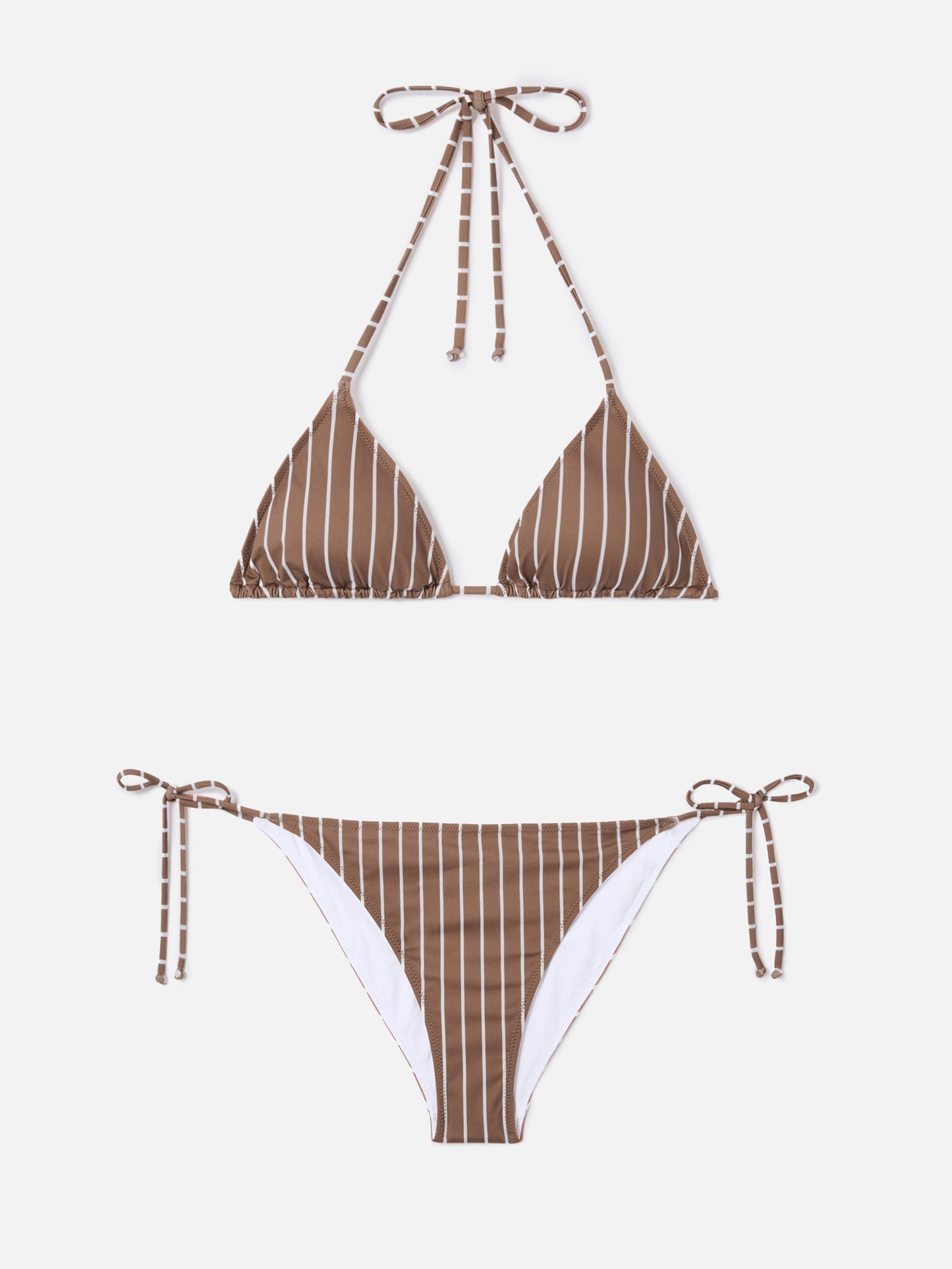 Bikini Leah Virgo de rayas verticales beige y marrón 