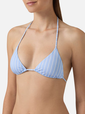 Bikini Leah Virgo de rayas verticales en azul claro y blanco 