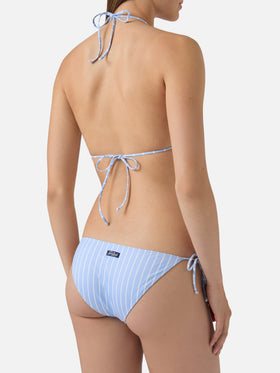 Bikini Leah Virgo de rayas verticales en azul claro y blanco 