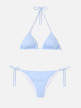 Bikini Leah Virgo de rayas verticales en azul claro y blanco 