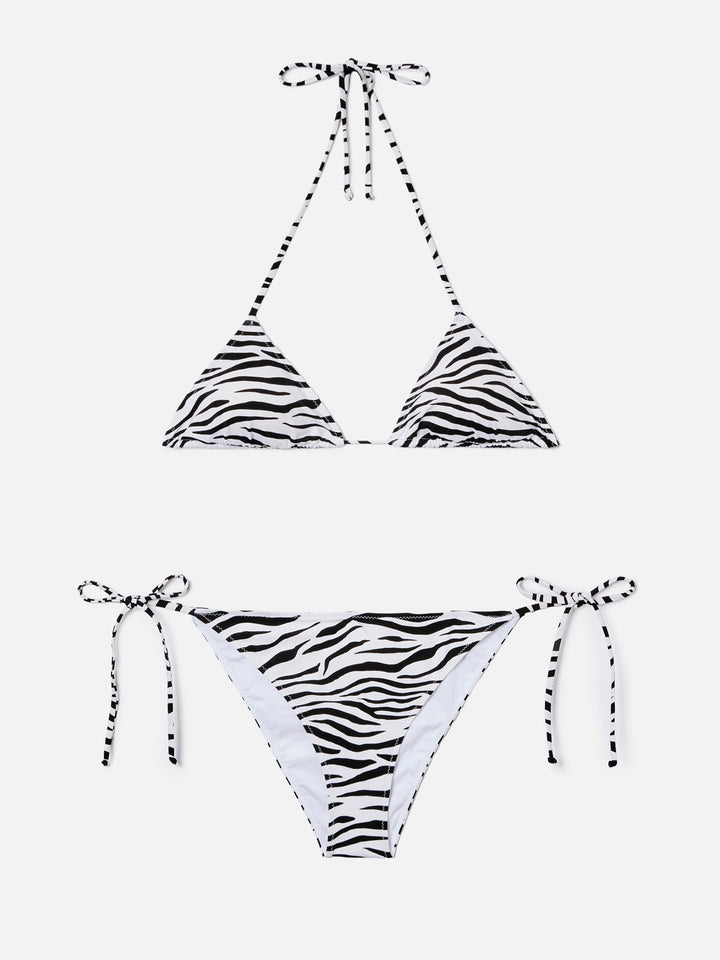 Bikini Leah Teen con stampa zebrata bianco e nero