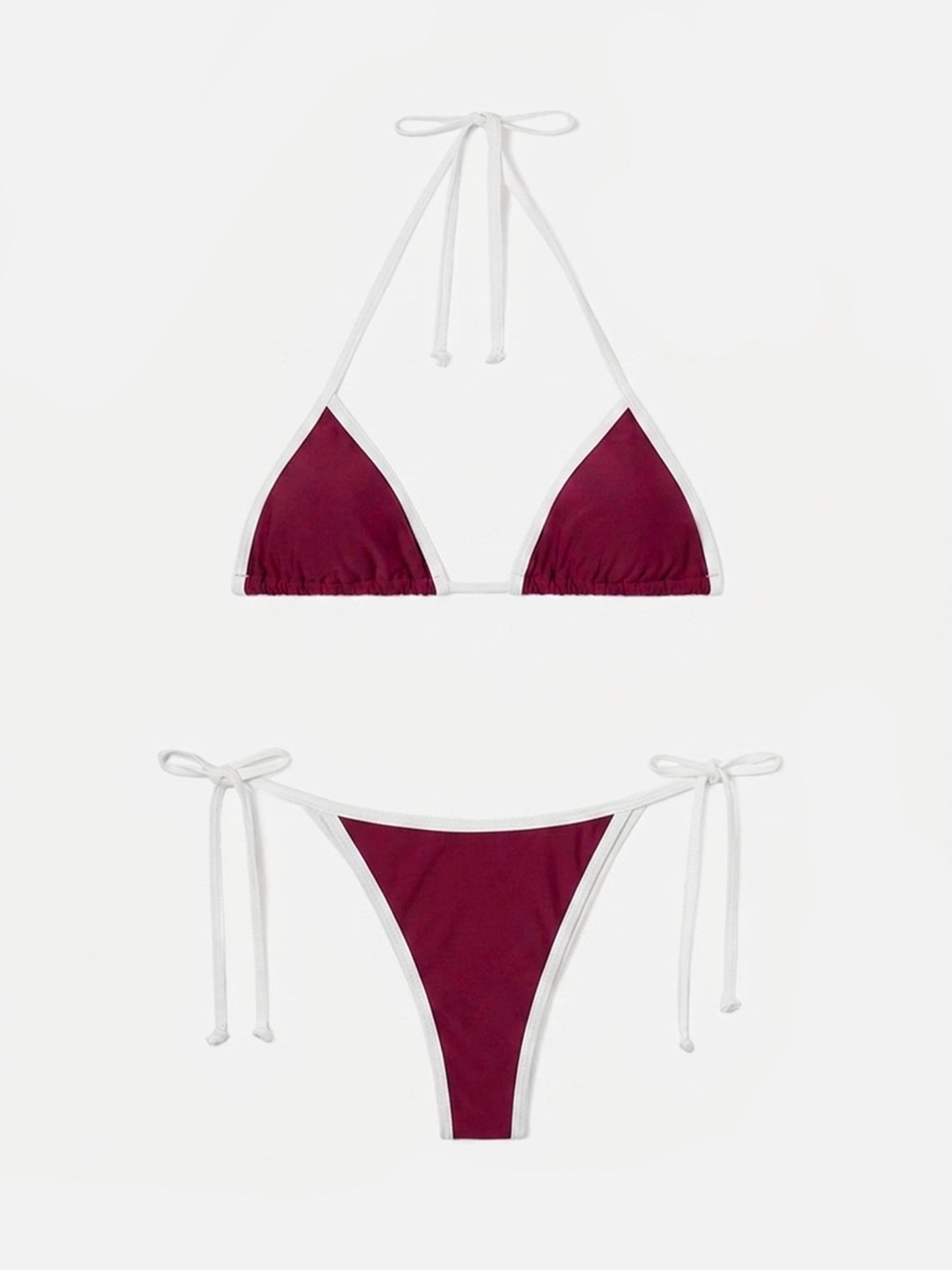 Leah Virgo String burgundy bikini with white contrast trims