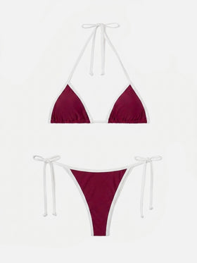 Leah Virgo String burgundy bikini with white contrast trims