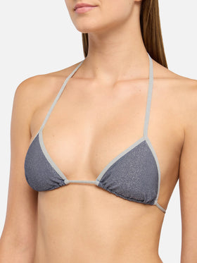 Marielle slip mare classico in lurex color avio blue con profilo argento - Leah top triangolo in lurex color avio blue con profilo argento