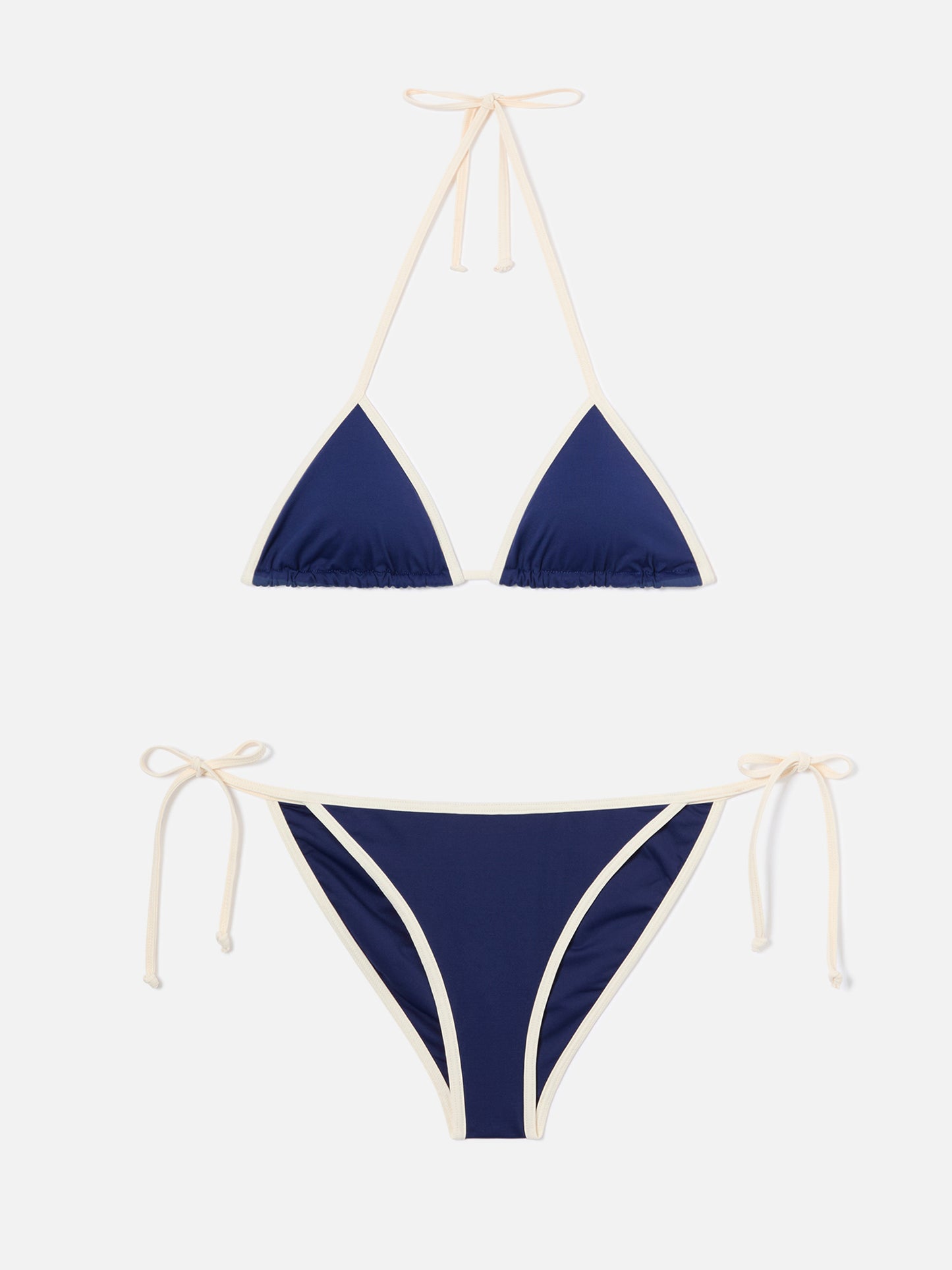 Leah Virgo String-Bikini mit blauem Kontrastbesatz 