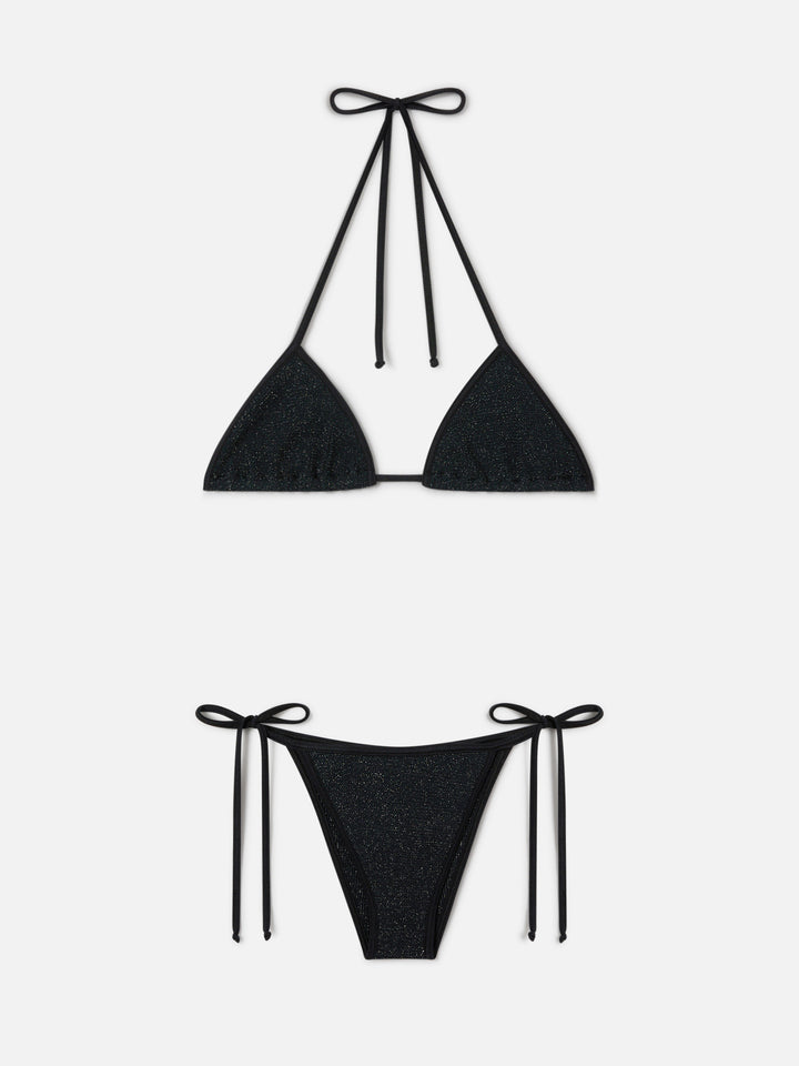 Leah Marielle String bikini in black crinkle lurex fabric