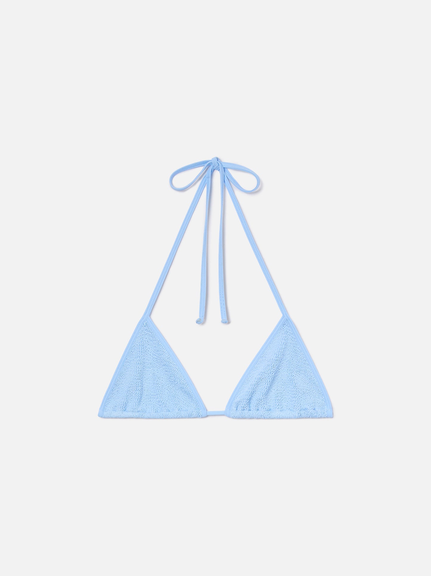 Haut de bikini triangle à liens Leah bleu clair avec finitions blanches 