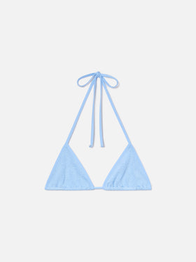 Haut de bikini triangle à liens Leah bleu clair avec finitions blanches 