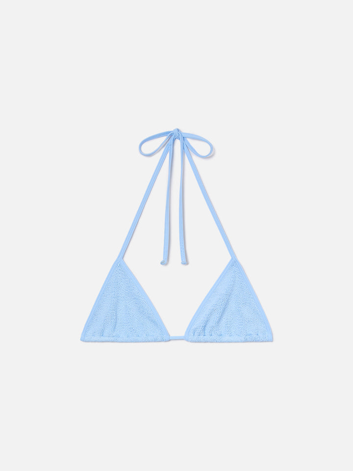 Top bikini Leah String triangolo azzurro con profili bianchi 