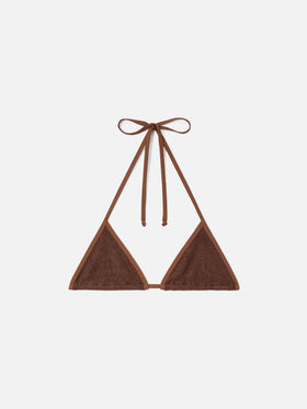 Haut de bikini triangle Brown Leah en tissu crinkle 