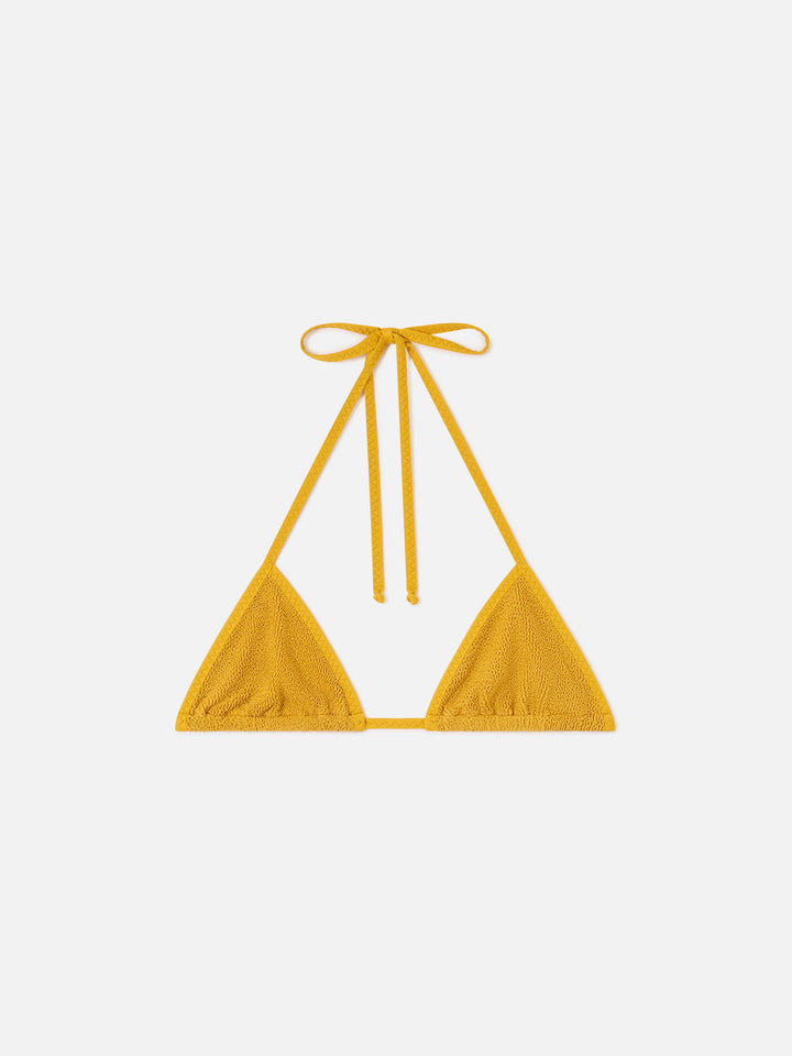 Top bikini Leah String triangolo crinkle ocra tinta unita