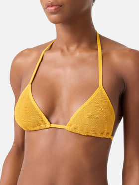 Bikini triangle Leah Marielle en crinkle ocre avec passepoil 