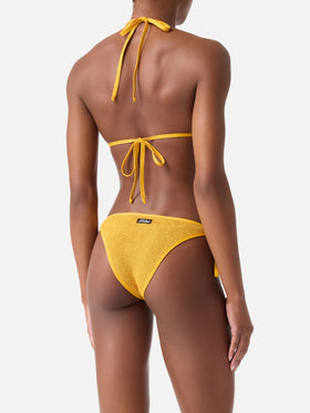 Bikini triangle Leah Marielle en crinkle ocre avec passepoil 