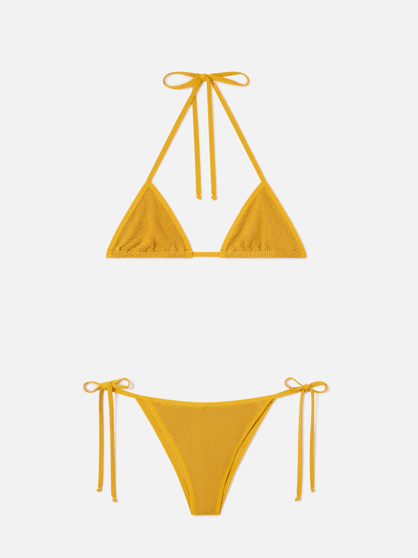 Bikini triangle Leah Marielle en crinkle ocre avec passepoil 