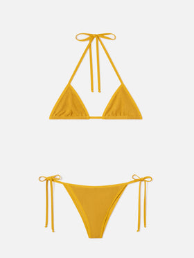 Bikini triangle Leah Marielle en crinkle ocre avec passepoil 