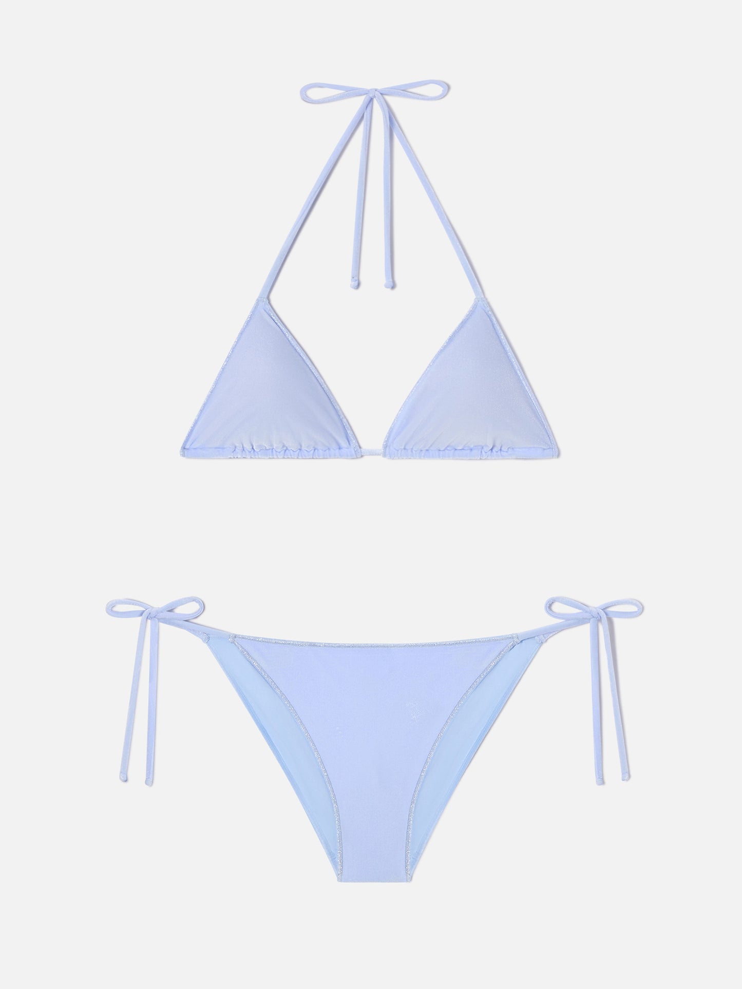 Leah Virgo Overlock Bikini aus hellblauem Samt 