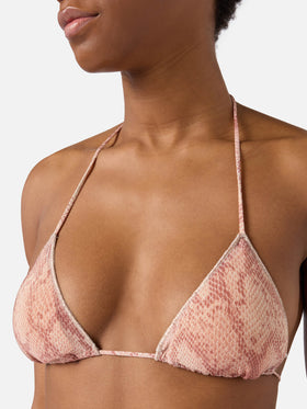 Leah Marielle Overlock python-print lurex bikini