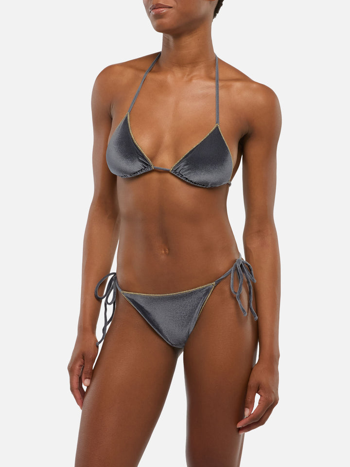 Leah Marielle classic triangle bikini in velvet with gold trim