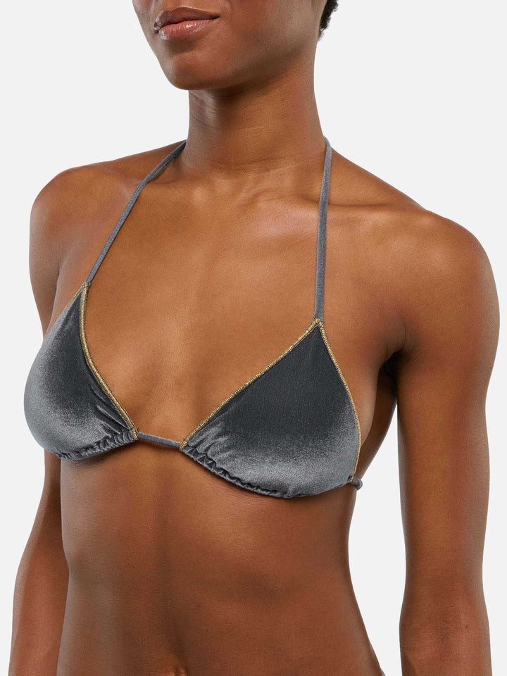 Leah – Triangel-Oberteil aus Samt mit goldener Paspelierung