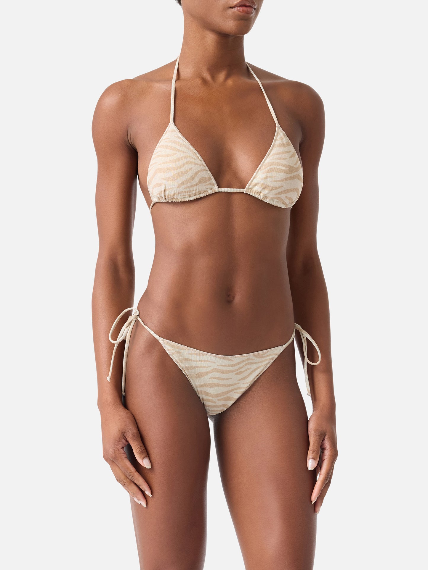 Top bikini Leah Overlock triangolo in lurex animalier