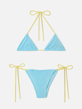 Bikini Leontine in crinkle azzurro con piping | Special Edition