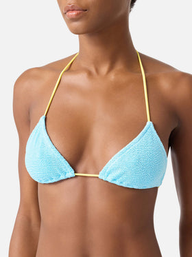 Bikini Leontine in crinkle azzurro con piping | Special Edition