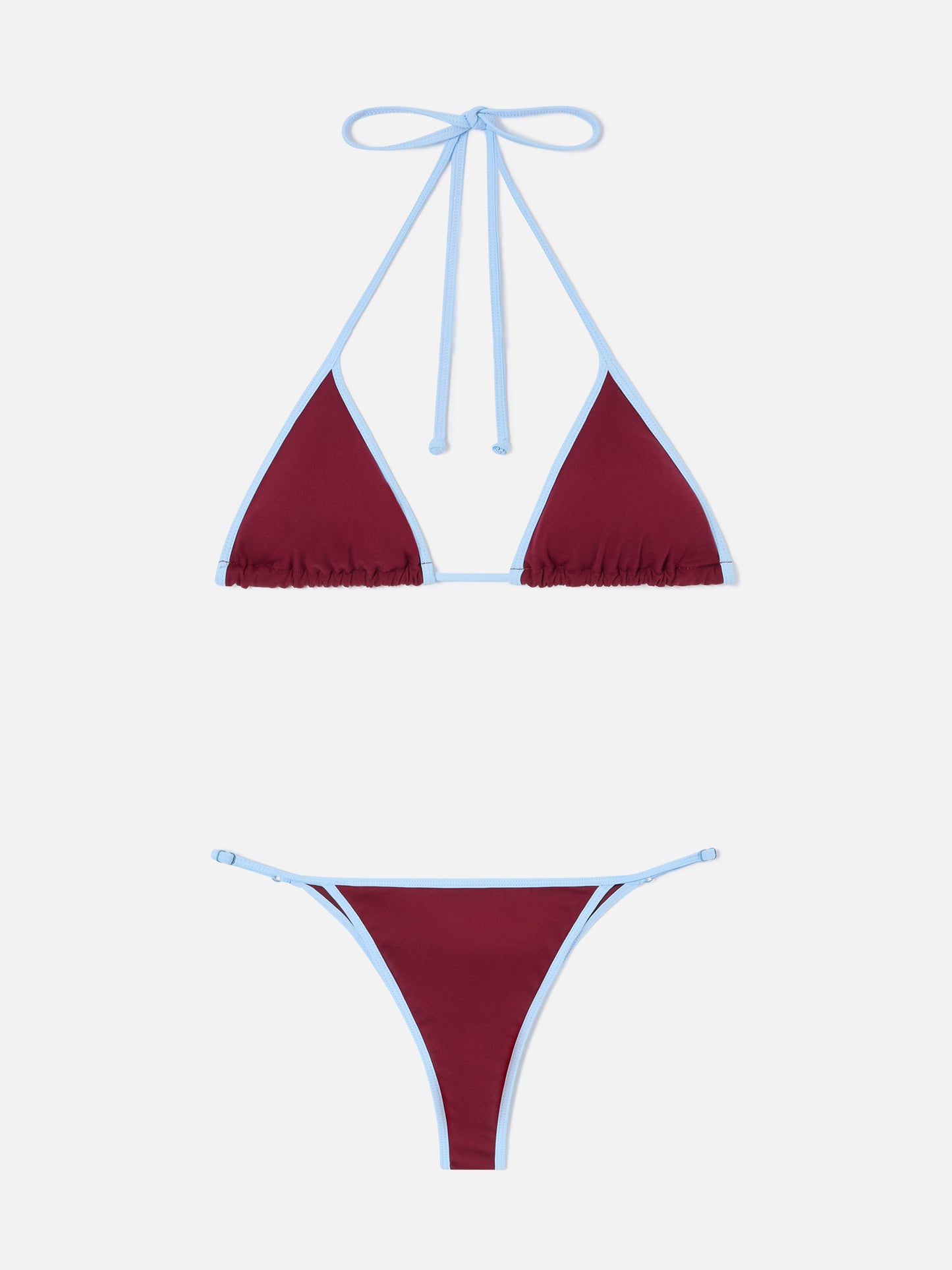 Lezzy String Bikini in Burgunderrot mit contrast-Besätzen 