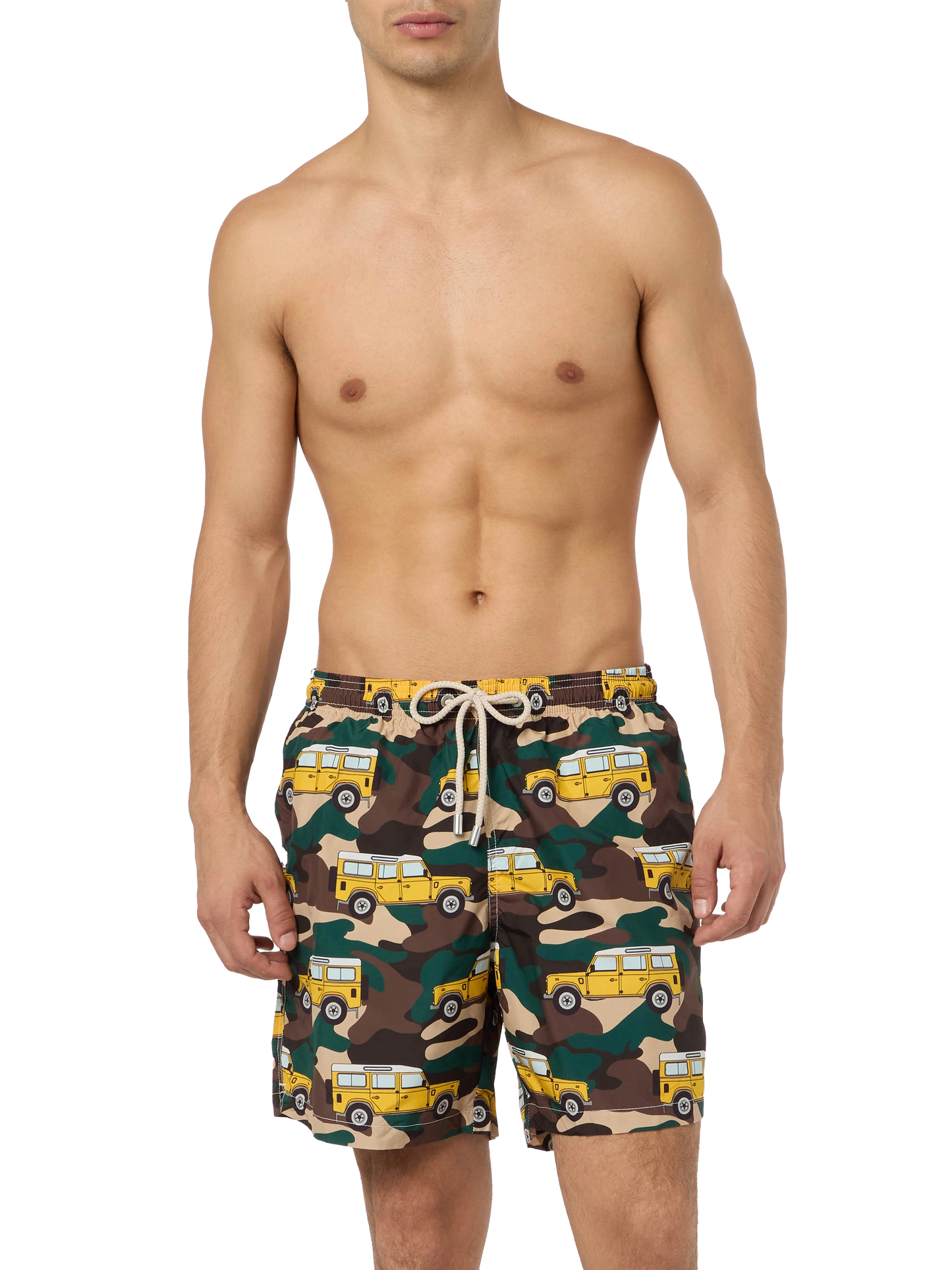 Man lightweight fabric swim-shorts Lighting with off-road car print - MC2 Saint Barth