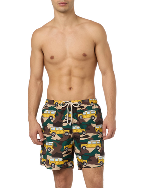 Man lightweight fabric swim-shorts Lighting with off-road car print - MC2 Saint Barth