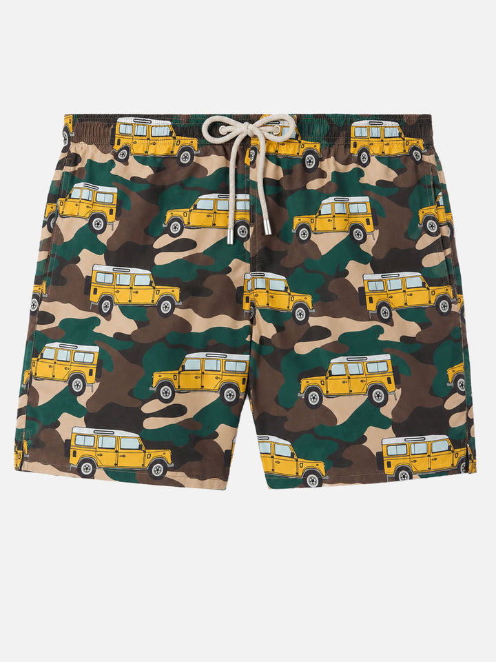 Badeshorts für Herren aus leichtem Stoff Lighting mit Geländewagen-Aufdruck