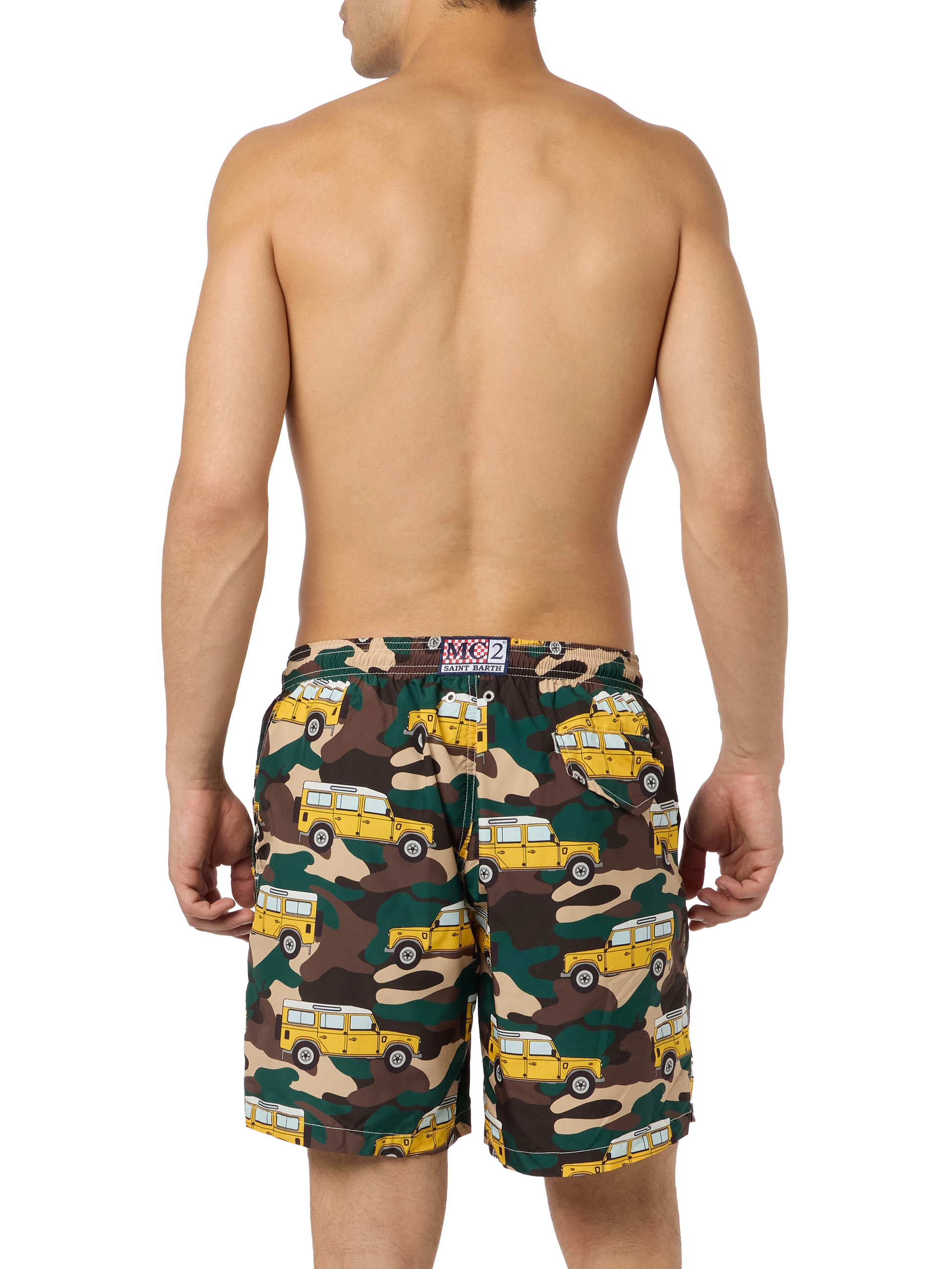 Man lightweight fabric swim-shorts Lighting with off-road car print - MC2 Saint Barth