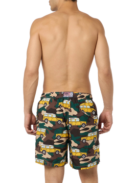 Man lightweight fabric swim-shorts Lighting with off-road car print - MC2 Saint Barth