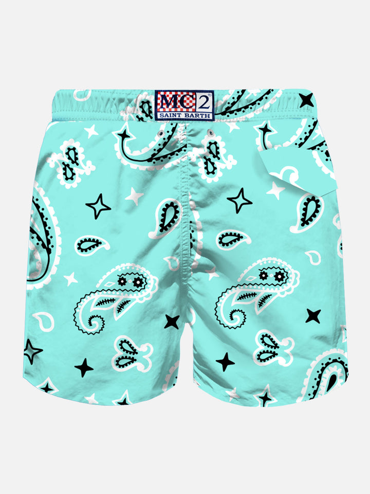 Man light fabric swim shorts with water green paisley print - MC2 Saint Barth