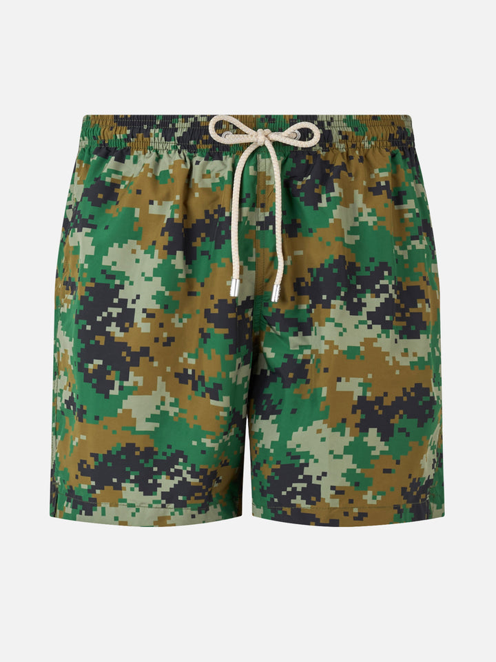 Man lightweight fabric swim-shorts Lighting with camouflage print - MC2 Saint Barth