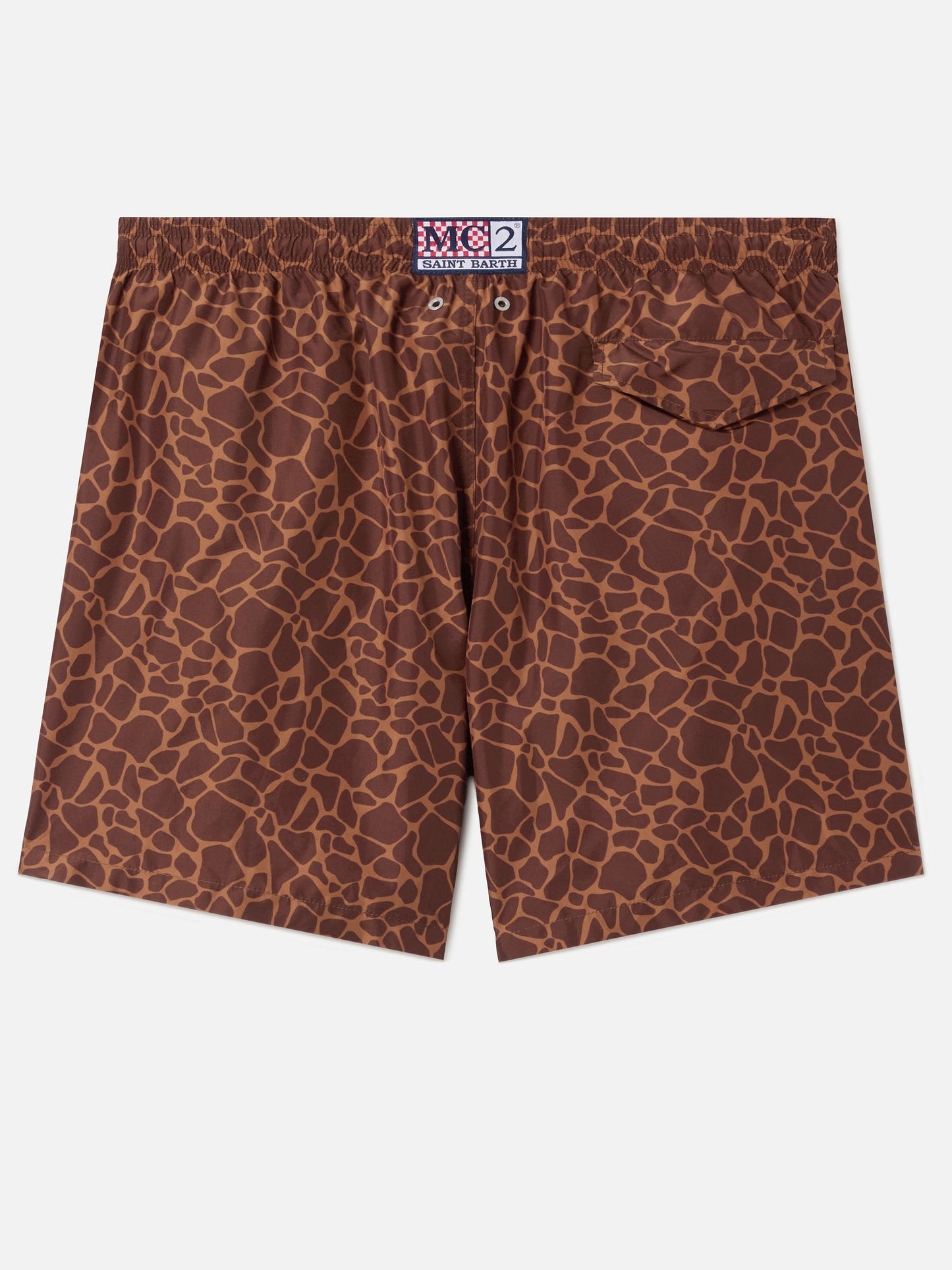 Brown Lighting swim shorts with all-over animal print