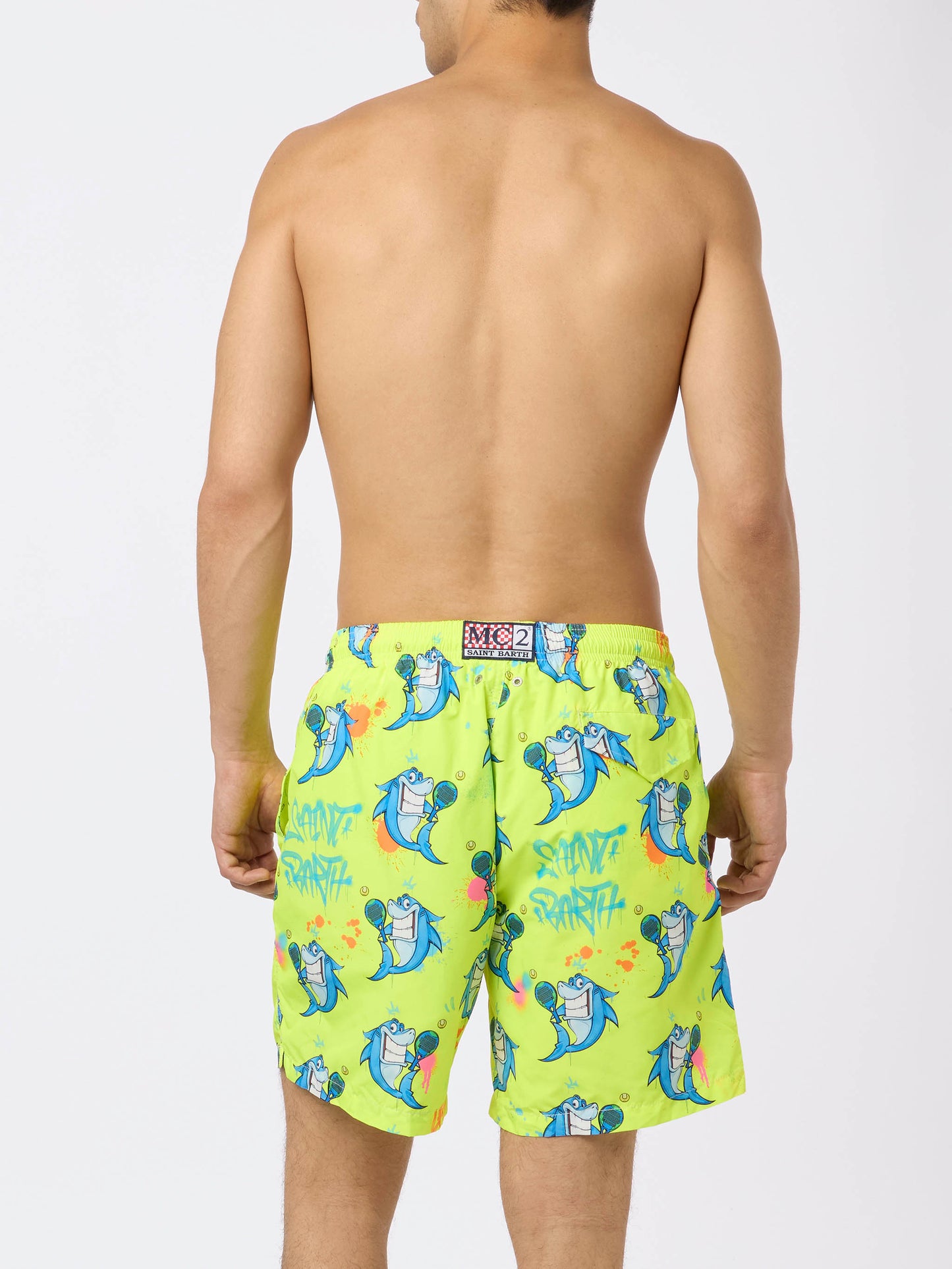 Man lightweight fabric swim-shorts Lighting with Cryptopuppets print | CRYPTOPUPPETS SPECIAL EDITION - MC2 Saint Barth