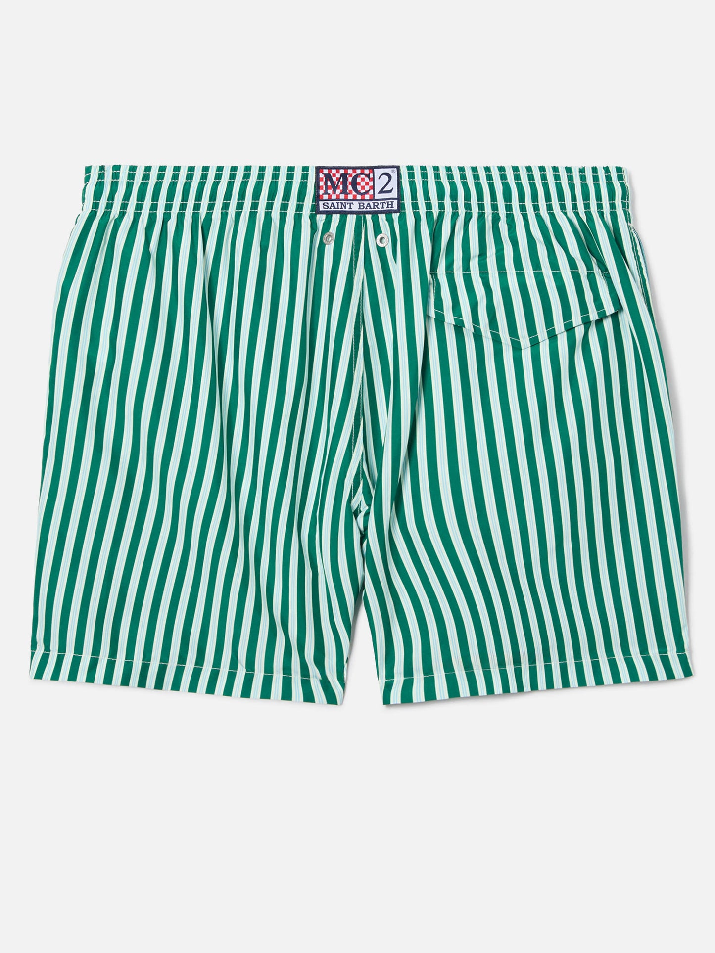 Short de bain Lighting à rayures vertes avec broderie St. Barth 